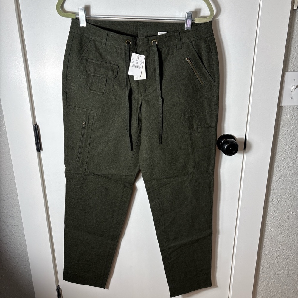 NWT J.Crew Olive Green Cotton Cargo Utility Pants Size 8 Linen Love Gropcore